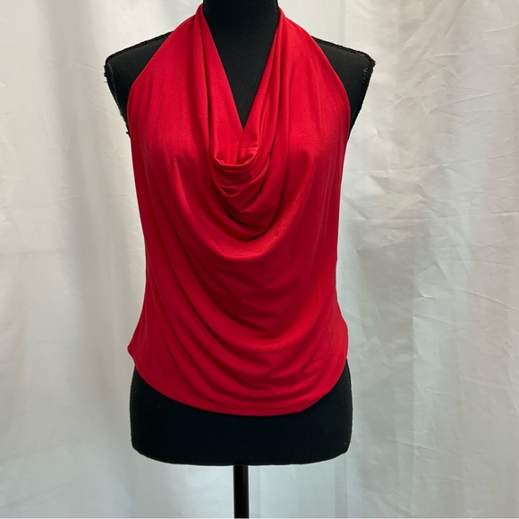 RIPE red draped cowl neck halter top open back Sz XL stretchy spandex NWOT - Picture 2 of 9